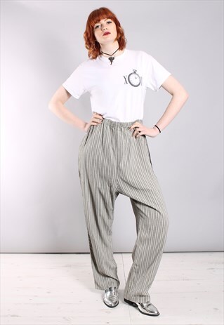 VINTAGE 80S PIN STRIPE HIGH WAISTED LOW CROTCH TROUSERS