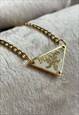 Reworked white/gold Prada triangle curb chain necklace