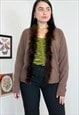 VINTAGE 90S BROWN KNIT CARDIGAN WITH MARABOU TRIM