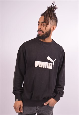 PUMA MENS VINTAGE SWEATSHIRT JUMPER LARGE BLACK 90S