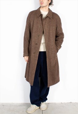 Men's Burberry Brownish Tweed Checked Wool Coat