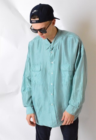 VINTAGE 90S MINT GREEN LONG SLEEVE SILK SHIRT