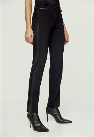 BLACK FITTED JEGGINGS WITH FAUX LEATHER DETAIL