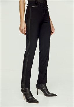 Black Fitted Jeggings with Faux Leather Detail