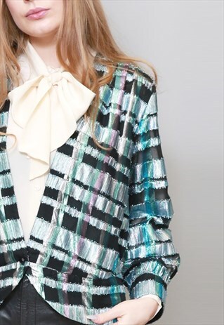 VINTAGE 1980'S METALLIC BLUE & PINK STRIPE JACKET