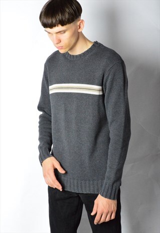 VINTAGE 90S GREY STRIPED GRUNGE JUMPER
