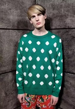 Reversible polka dot sweater dot knit jumper in green white