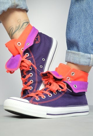 90S CONVERSE PURPLE FLUORESCENT ORANGE DOUBLE TONGUE HI-TOPS
