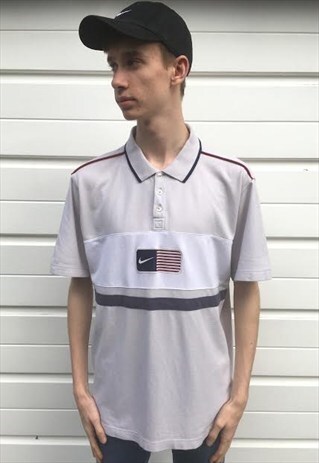 MENS VINTAGE 80S 90S NIKE POLO SHIRT USA FLAG SHORT SLEEVE