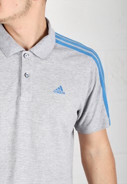 Vintage Adidas Polo Shirt in Grey Short Sleeve Tee Medium