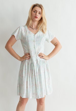 VINTAGE 90S GRUNGE MIDI DRESS IN PASTEL WITH BUTTON UP FRONT