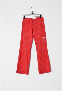 Y2K Red Check Daisy Grunge Boot Cut Womens Pants