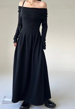 Black off the shoulder Long Sleeve knitted Dress Knitwear 