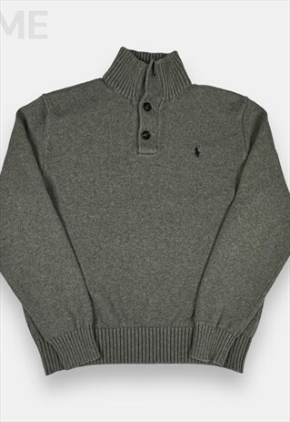 POLO RALPH LAUREN VINTAGE GREY 1/4 BUTTON JUMPER WOMANS M