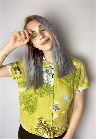 VINTAGE 90S GREEN ABSTRACT BUTTON FRONT BLOUSE