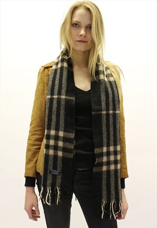 VINTAGE CASHMERE CHECKED SCARF BLACK-AS51
