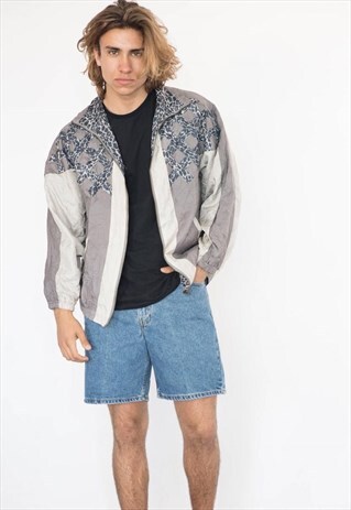 VINTAGE 80S GREY PRINT BOMBER JACKET