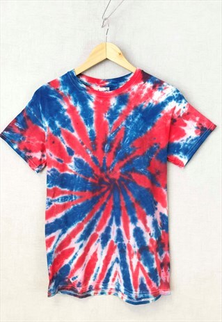 VINTAGE 90S TIE DYE TEE T-SHIRT RED BLUE PSYCHEDELIC