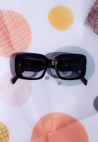 Black Rectangle Bevelled Side Sunglasses