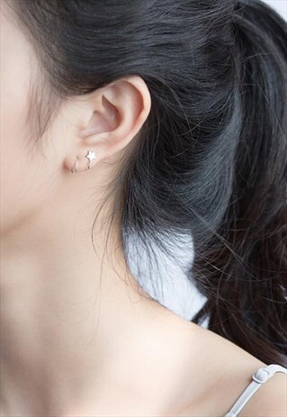 COUBLE CIRCLE STAR STERLING SILVE HOOP EARRINGS