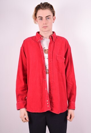 MENS VINTAGE CORDUROY SHIRT LARGE RED 90S