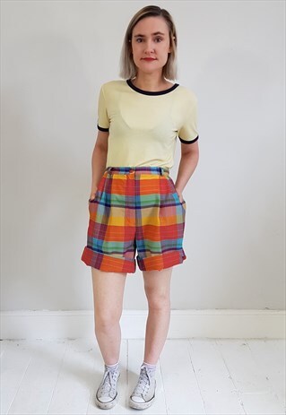 VINTAGE 90'S RAINBOW GINGHAM LONG SHORTS