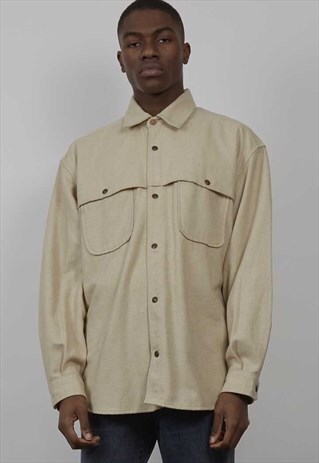VINTAGE 80'S MARLBORO CLASSICS BEIGE WORKMAN SHIRT JACKET
