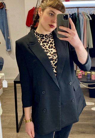 VINTAGE INSPIRED BLAZER IN BLACK WITH 3/4 SLEEVE
