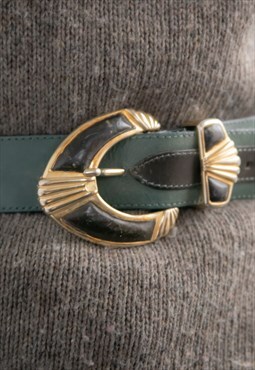 Vintage 70's Green Leather Belt