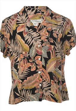 Vintage Leafy Print Hawaiian Shirt - L