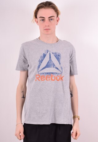 REEBOK MENS VINTAGE T-SHIRT TOP LARGE GREY 90S