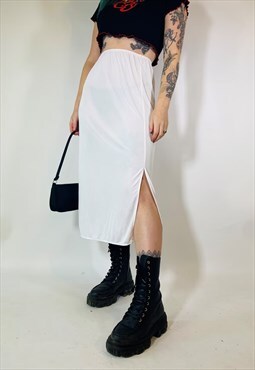 Vintage 90s 00s Y2K Satin White Maxi Grunge Skirt