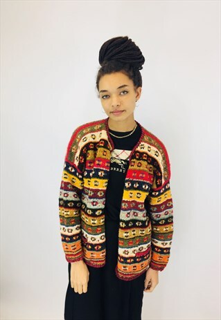 GORGEOUS COLOURFUL WOOL CHUNKY KNITTED CARDIGAN