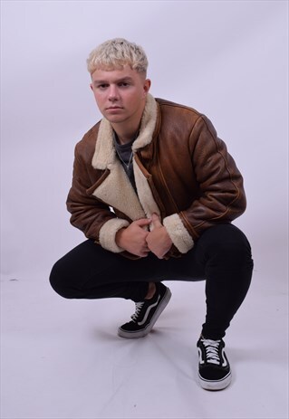 VINTAGE 80'S SHEEPSKIN FLYING AVIATOR JACKET SIZE MEDIUM