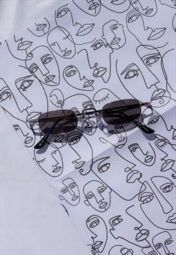 Black Mini Rectangle Retro Sunglasses
