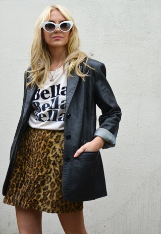 VINTAGE 90S BLACK LEATHER NARROW BOYFRIEND JACKET