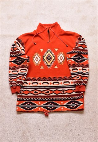 WOMEN'S VINTAGE 90S DASH ORANGE AZTEC FLEECE JACKET
