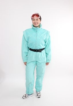 80s one piece ski suit, vintage blue snowsuit, retro 