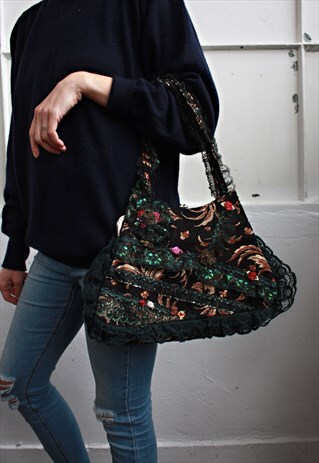 VINTAGE 90' AMAZING CRAZY UNIQUE BLACK HAND BAG