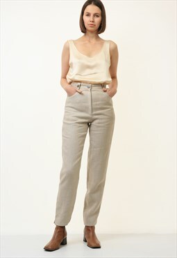 70s Vintage Bavarian Linen Beige Trousers Woman size S 4589
