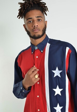 VINTAGE TOMMY HILFIGER USA FLAG SHIRT RED