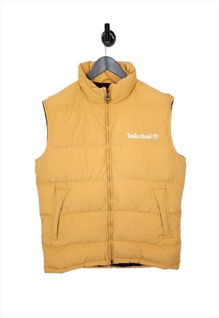 Men's Y2K Timberland Gilet Puffer Jacket In Yellow Size XL