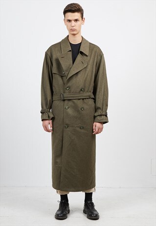 VINTAGE GREEN LODEN-FREY PEA TRENCH COAT