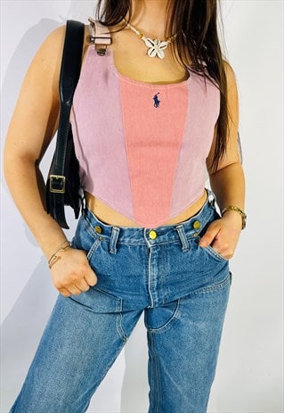 VINTAGE SIZE S POLO RALPH LAUREN DENIM CORSET IN PINK