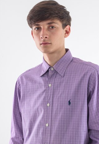 VINTAGE POLO RALPH LAUREN 90S PURPLE LONG SLEEVE CHECKED