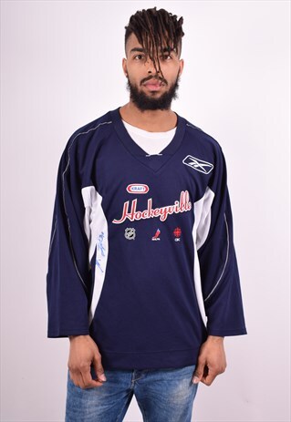 REEBOK MENS VINTAGE JERSEY TOP MEDIUM NAVY BLUE 90'S