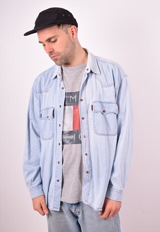MENS VINTAGE DENIM SHIRT XL BLUE 90S