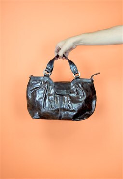 Vintage dark brown classic 80's leather hand bag