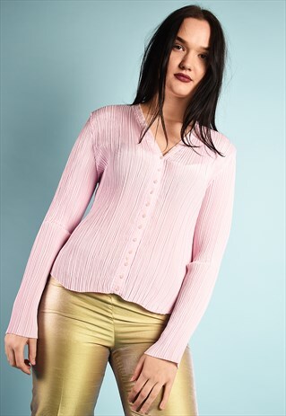 VINTAGE Y2K RETRO MINIMALIST CORRUGATED SHIRT BLOUSE IN PINK