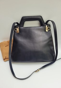 Vintage Navy Blue Leather Gancini Shoulder Bag
